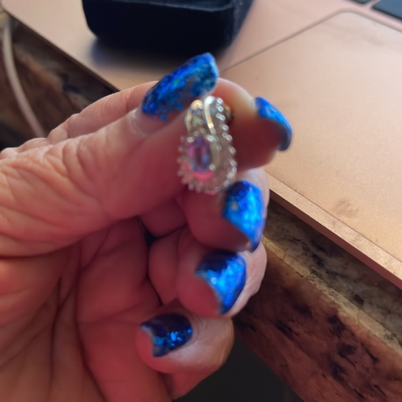 New Authentic Diamond & Tanzanite Earrings Omega Clasp - Picture 2 of 3